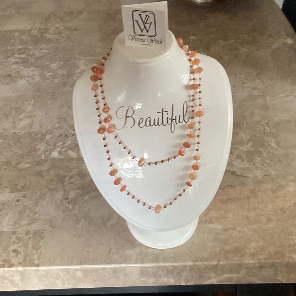 Victoria Wieck Coral And Gold Plated 40”Necklace